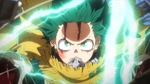 my hero academia review, deku unleashing one for all with green lightning energy surrounding him during an intense battle scene